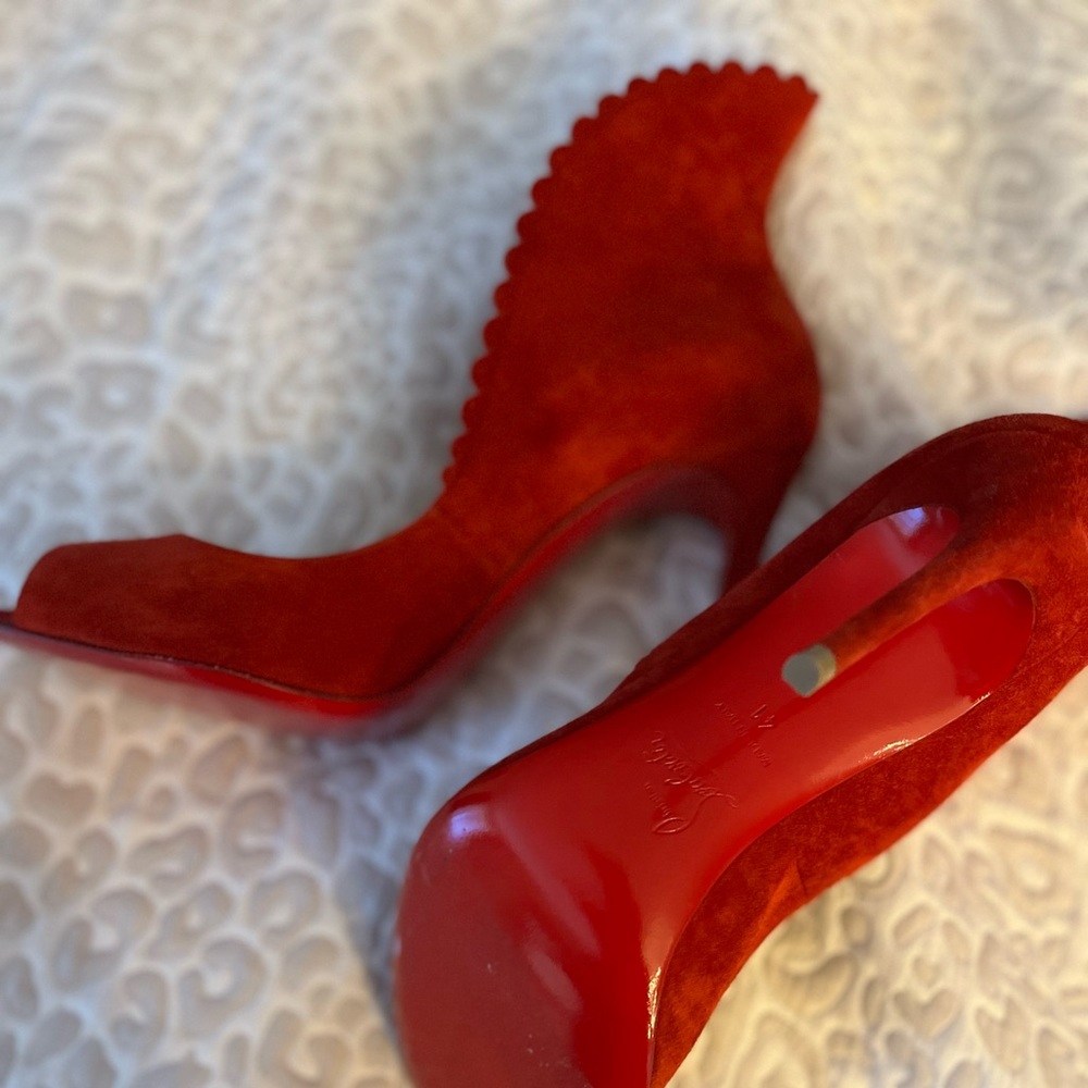 Red Suede peep toe Louboutins